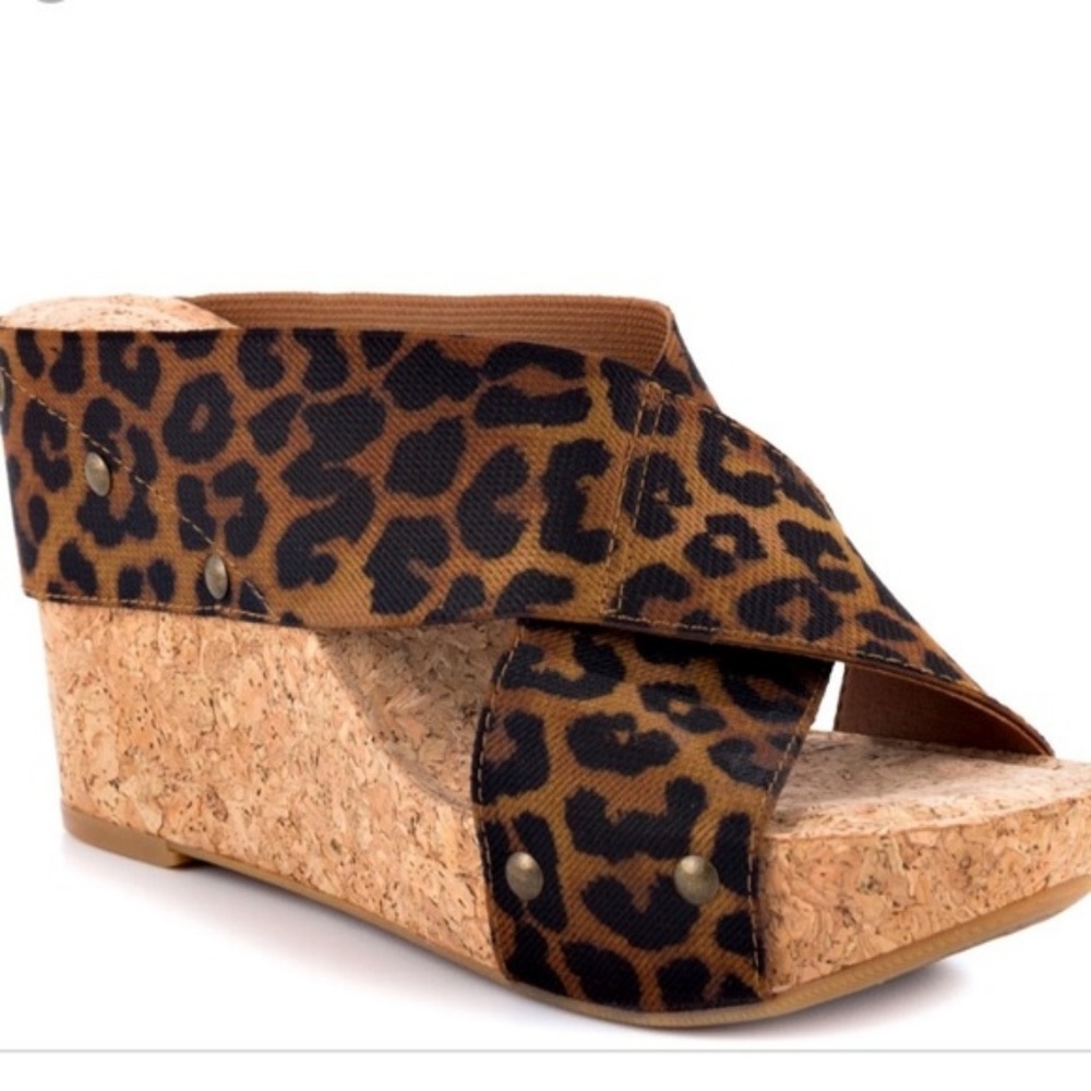 Lucky Brand Miller Leopard Cork Wedges